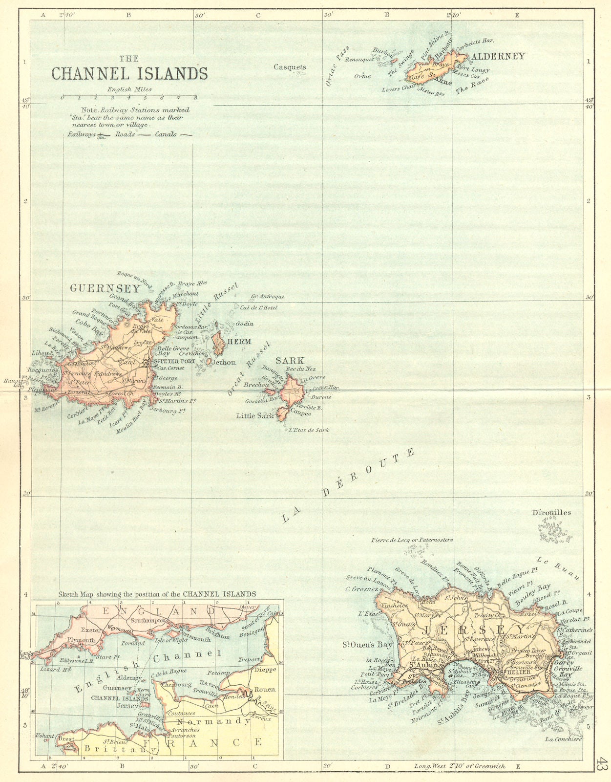 CHANNEL ISLES. Islands. Philip 1898 old antique vintage map plan chart